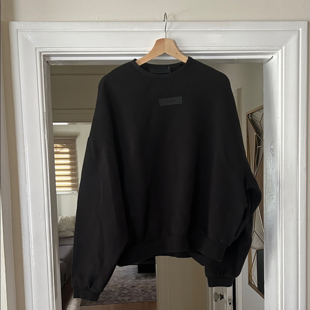Essential “fear of god” Black Men's Crewneck Sweater - Minimal Logo